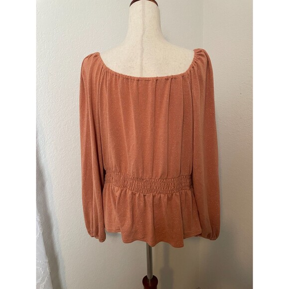 Lauren Conrad Women’s XXL Metallic Peplum Blouse Rust Orange Long Sleeve Top - Picture 2 of 8